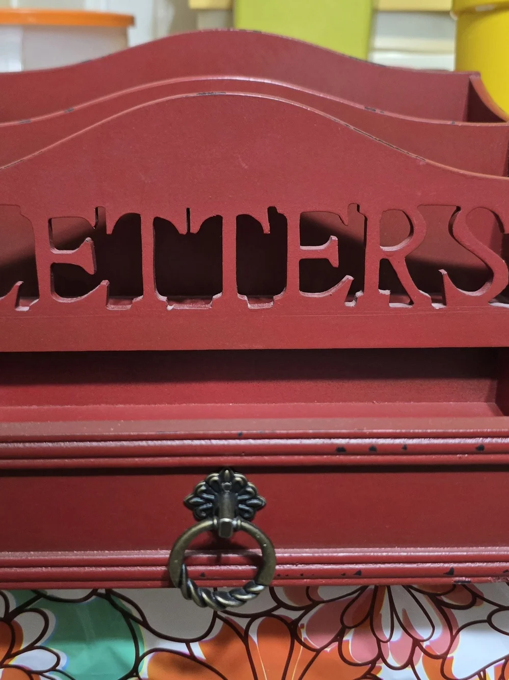 Red Metal Mail & Organizer Rack with Drawer